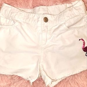 Gymboree white shorts with sequined flamingo